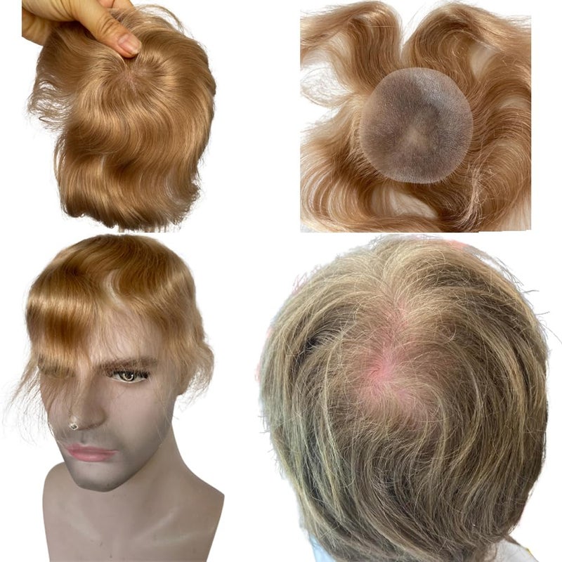 Voloria Bald Spot Hair Patch Toupee for Men 315x315inches Full PU Skin Base Coverup Hair Patches Pieces Human Hair Topper Reaplcement Systems Hairpiece 21 Ash Blonde Color